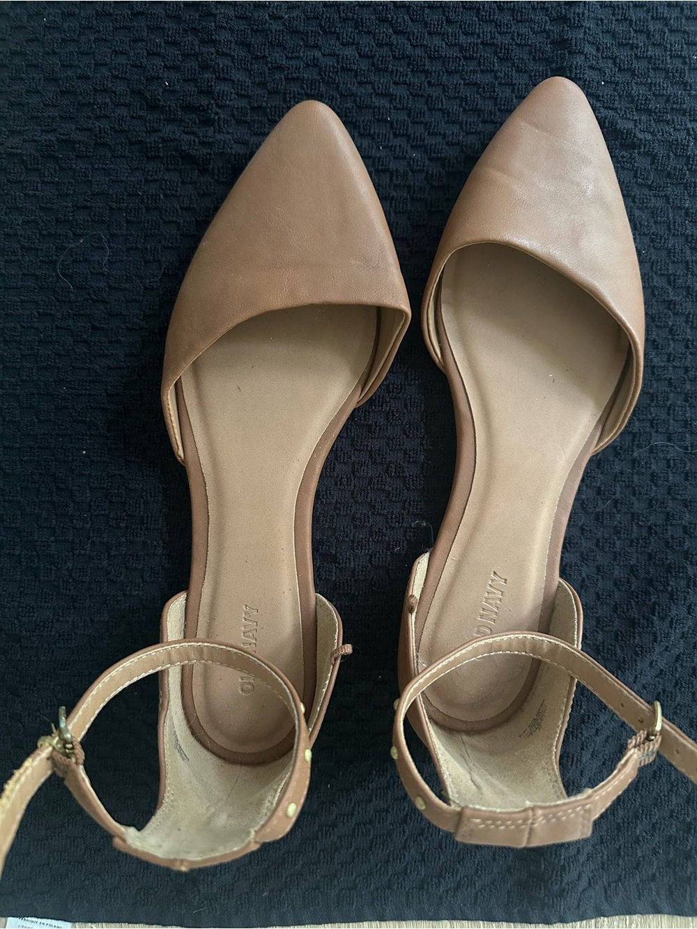 Women's Tan Pointed Flat with Ankle Strap